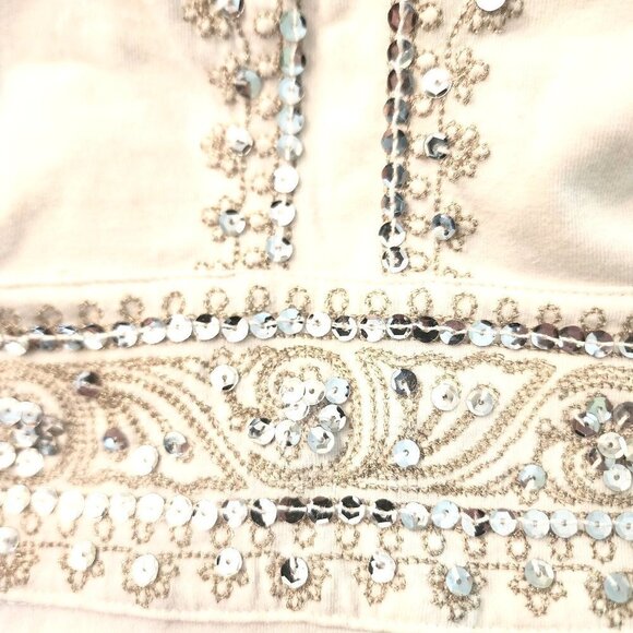 Dynamite Y2K Cream Empire Waist Halter Top Sequin Gold Embroidered Details Large - Picture 5 of 13